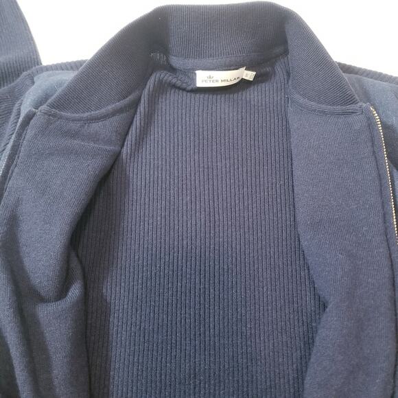 Peter Millar Wool Blend Navy Woven Ribbed Knit Quilted Bomber Jacket - Picture 11 of 16